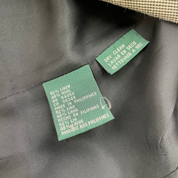 Lauren Ralph Lauren Petite Tan Houndstooth Linen Wool Blazer Jacket Women's 6P - Picture 13 of 14